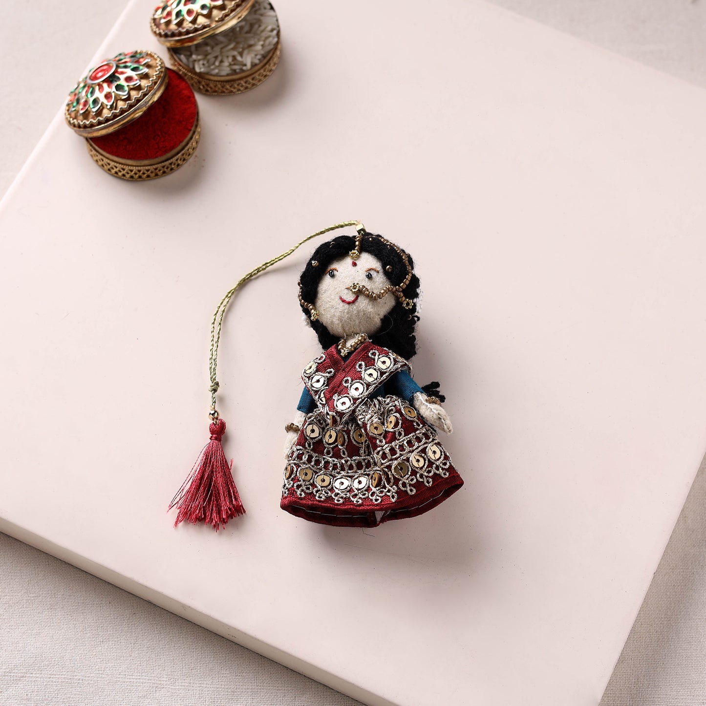Radha Krishna Bansuri - Hand Embroidered Felt Work Rakhi & Lumba Set 41