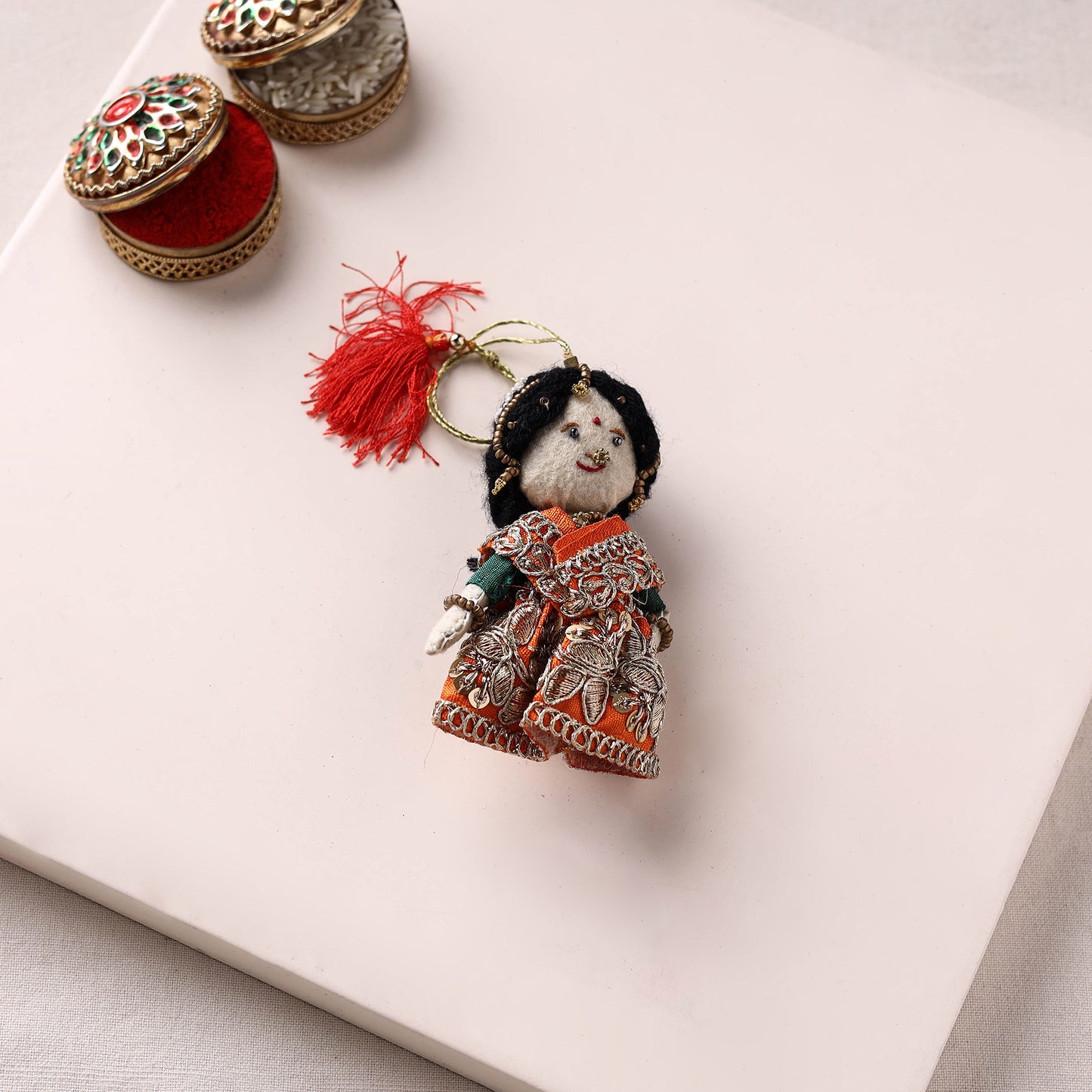 Radha Krishna Bansuri - Hand Embroidered Felt Work Rakhi & Lumba Set 42