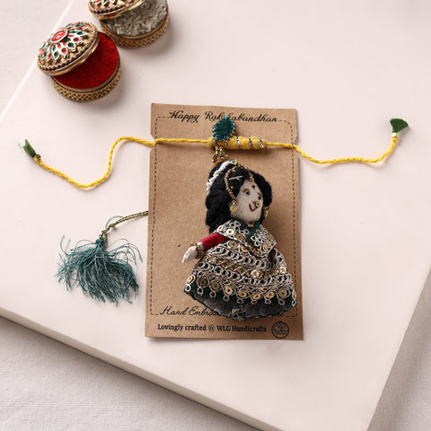 Radha Krishna Bansuri - Hand Embroidered Felt Work Rakhi & Lumba Set 43