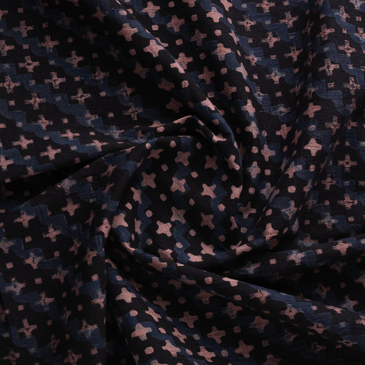 Ajrakh Hand Block Print Natural Dyed Cotton Lycra Fabric 09