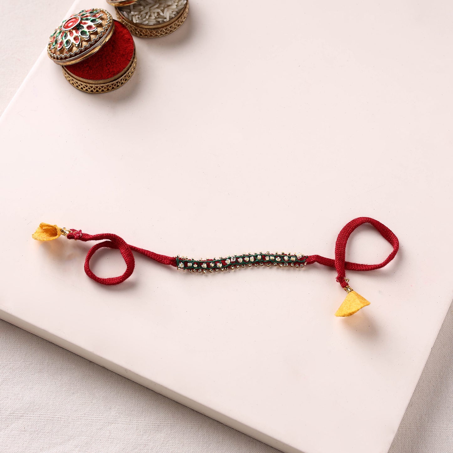 Hand Embroidered Bead Work Chain Stitch Rakhi 46