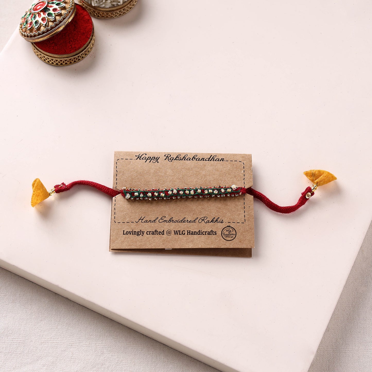 Hand Embroidered Bead Work Chain Stitch Rakhi 46