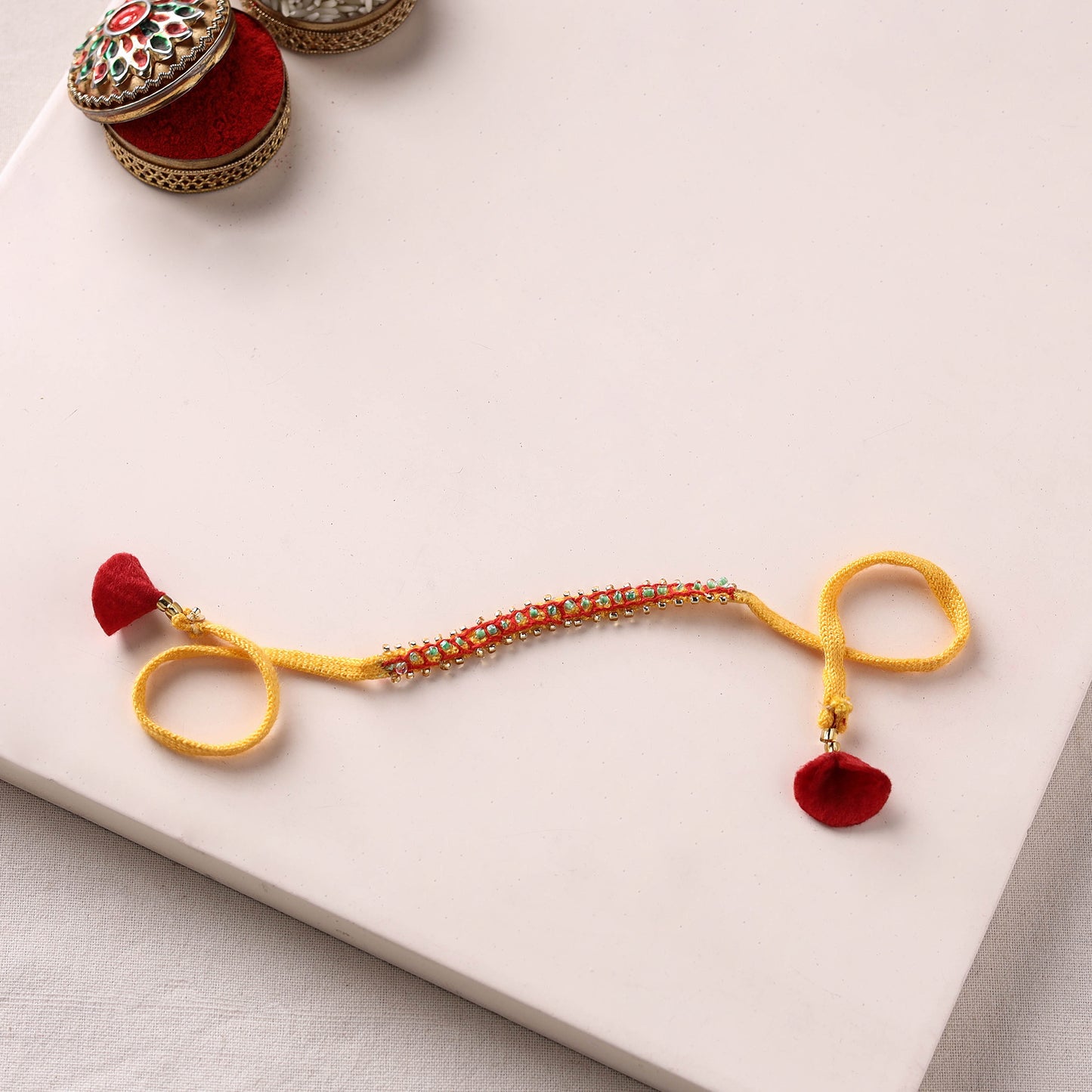 Hand Embroidered Bead Work Chain Stitch Rakhi 47