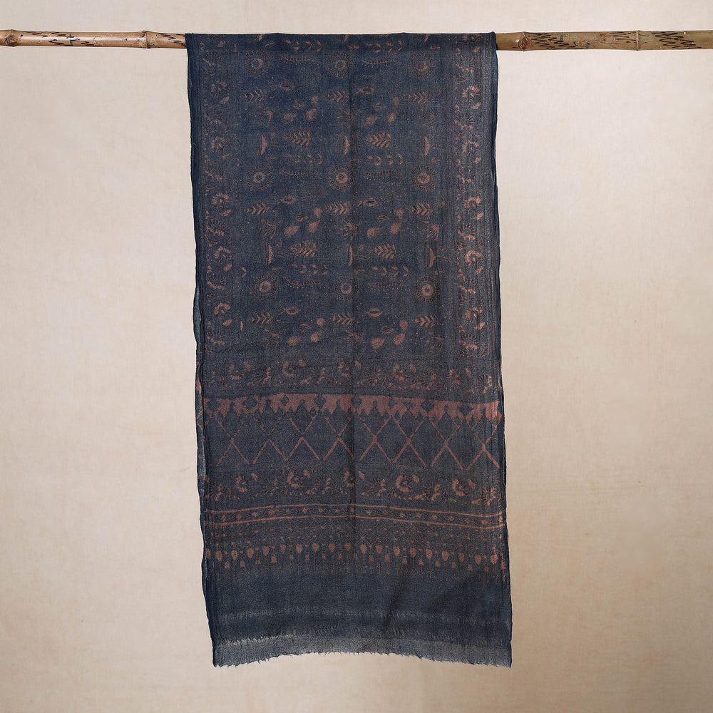 Blue - Ajrakh Hand Block Printed Pure Woolen Stole