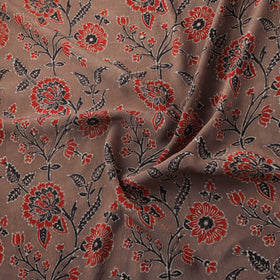 Ajrakh Hand Block Print Natural Dyed Crepe Silk Fabric 19