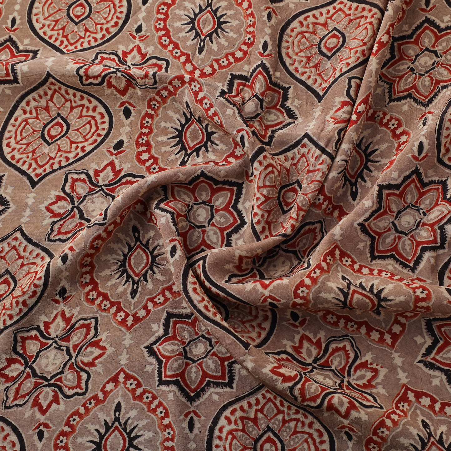 Ajrakh Hand Block Print Natural Dyed Crepe Silk Fabric 32