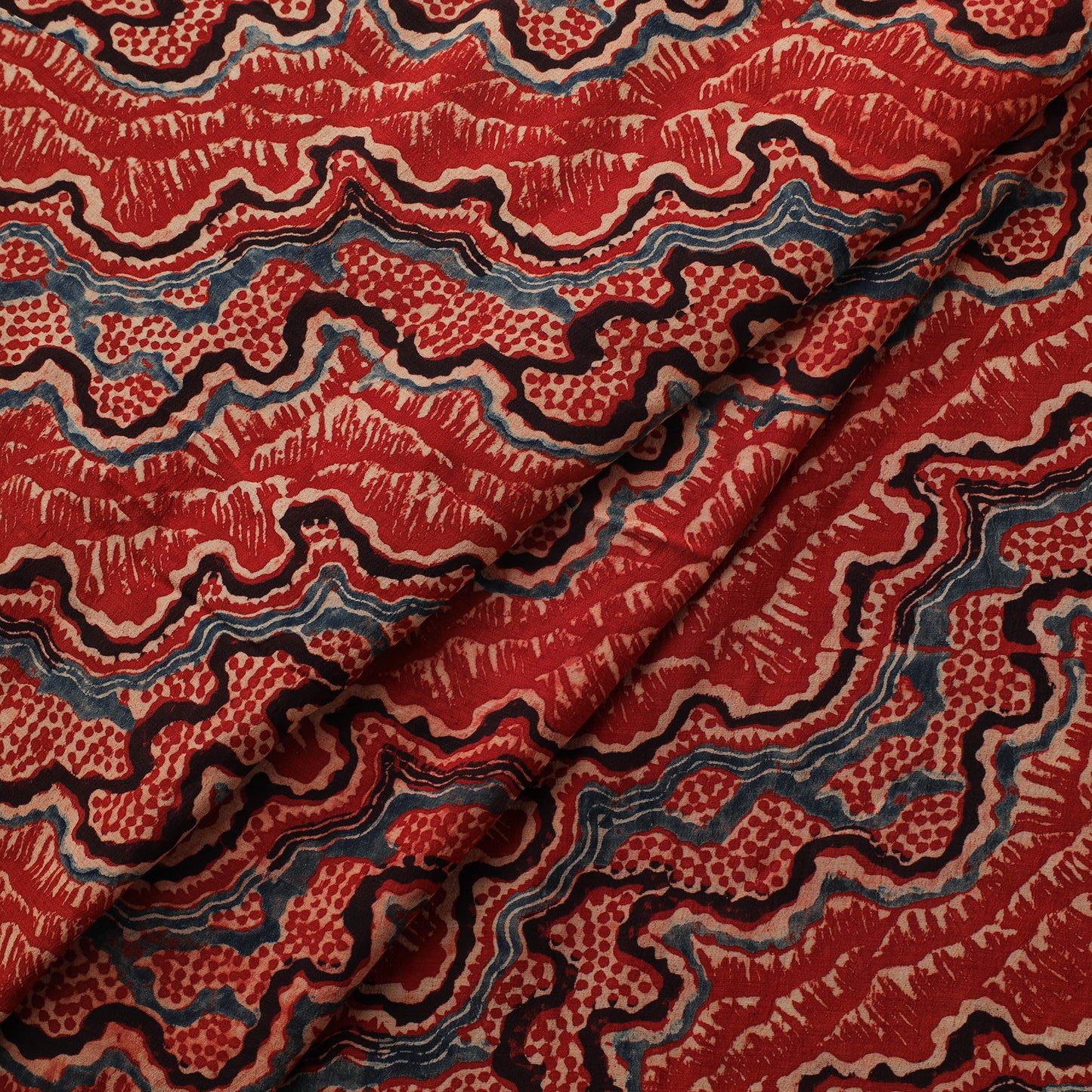Ajrakh Hand Block Print Natural Dyed Crepe Silk Fabric 25