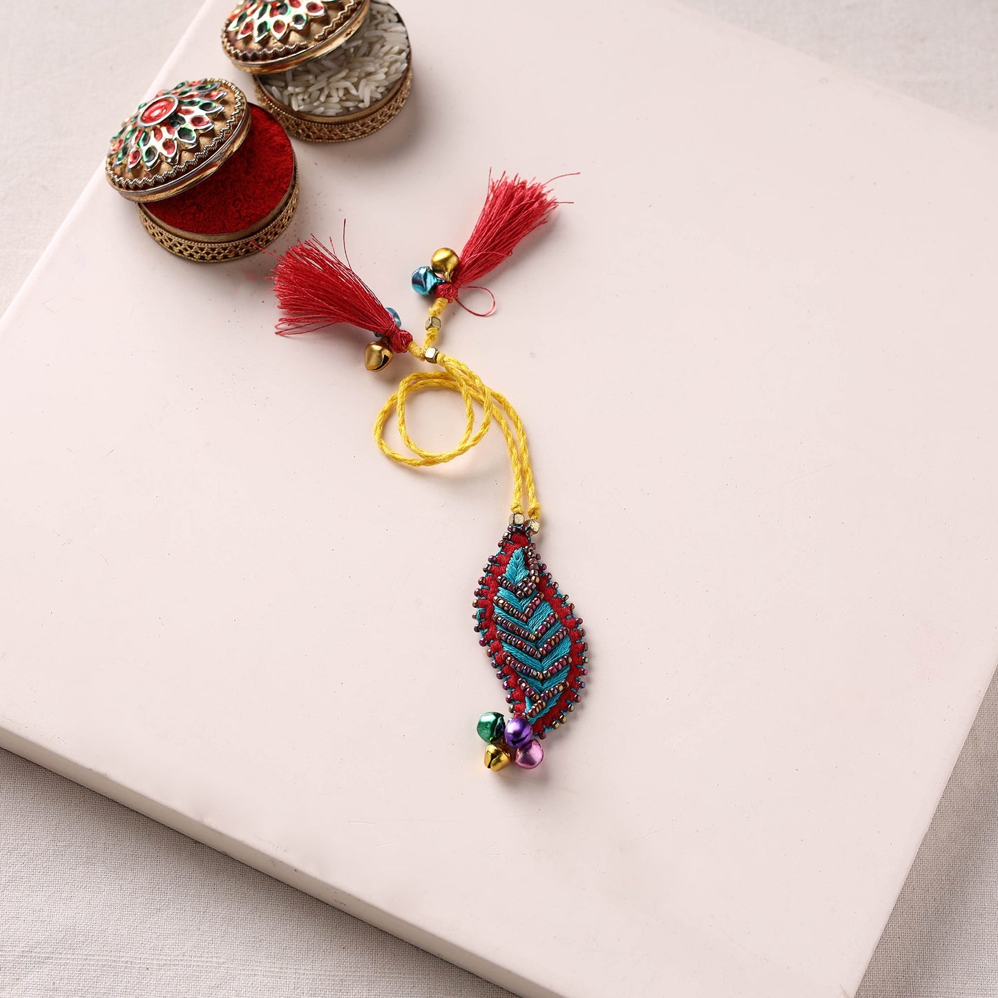 Leaf Ornament - Hand Embroidered Bead Work Felt Rakhi 61