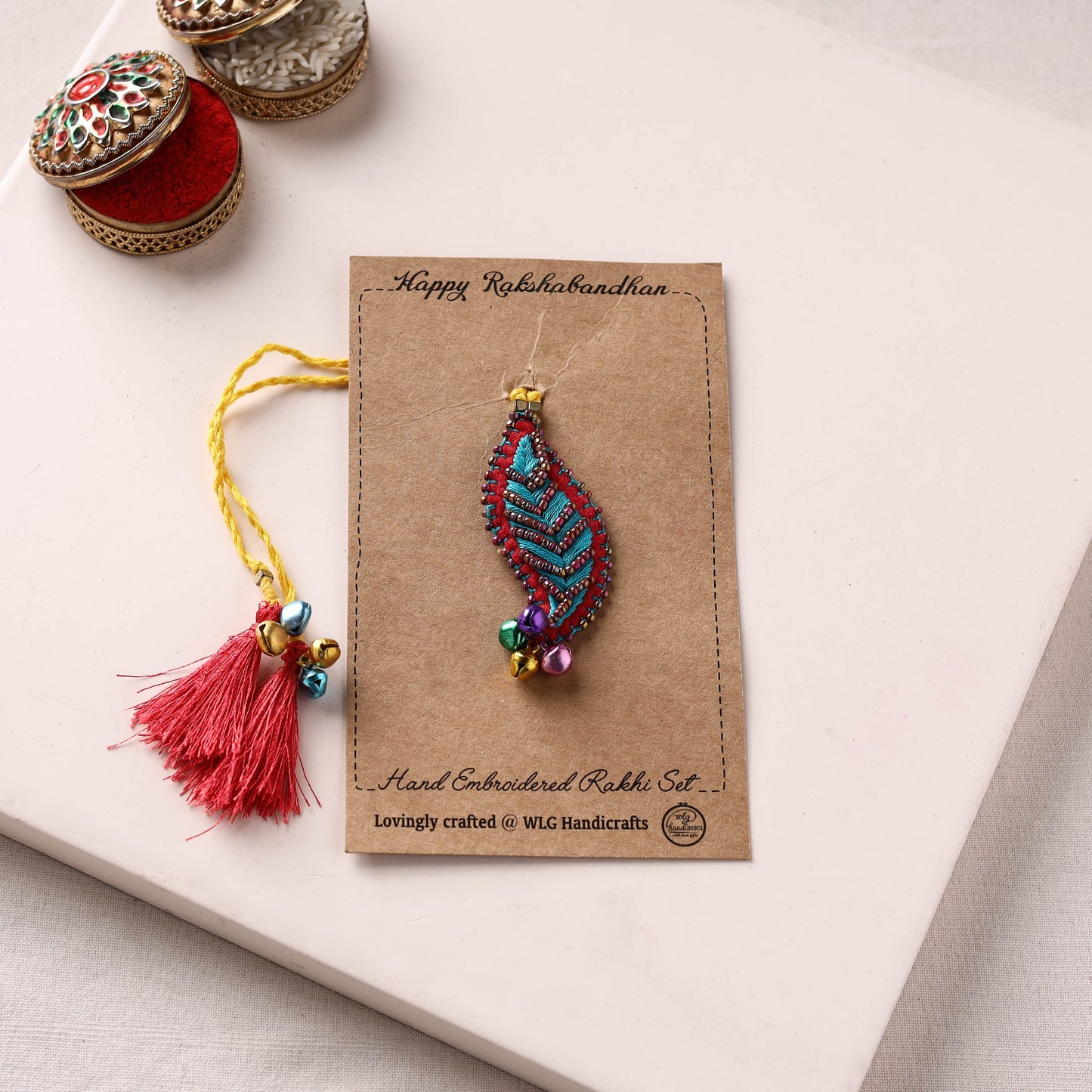Leaf Ornament - Hand Embroidered Bead Work Felt Rakhi 61