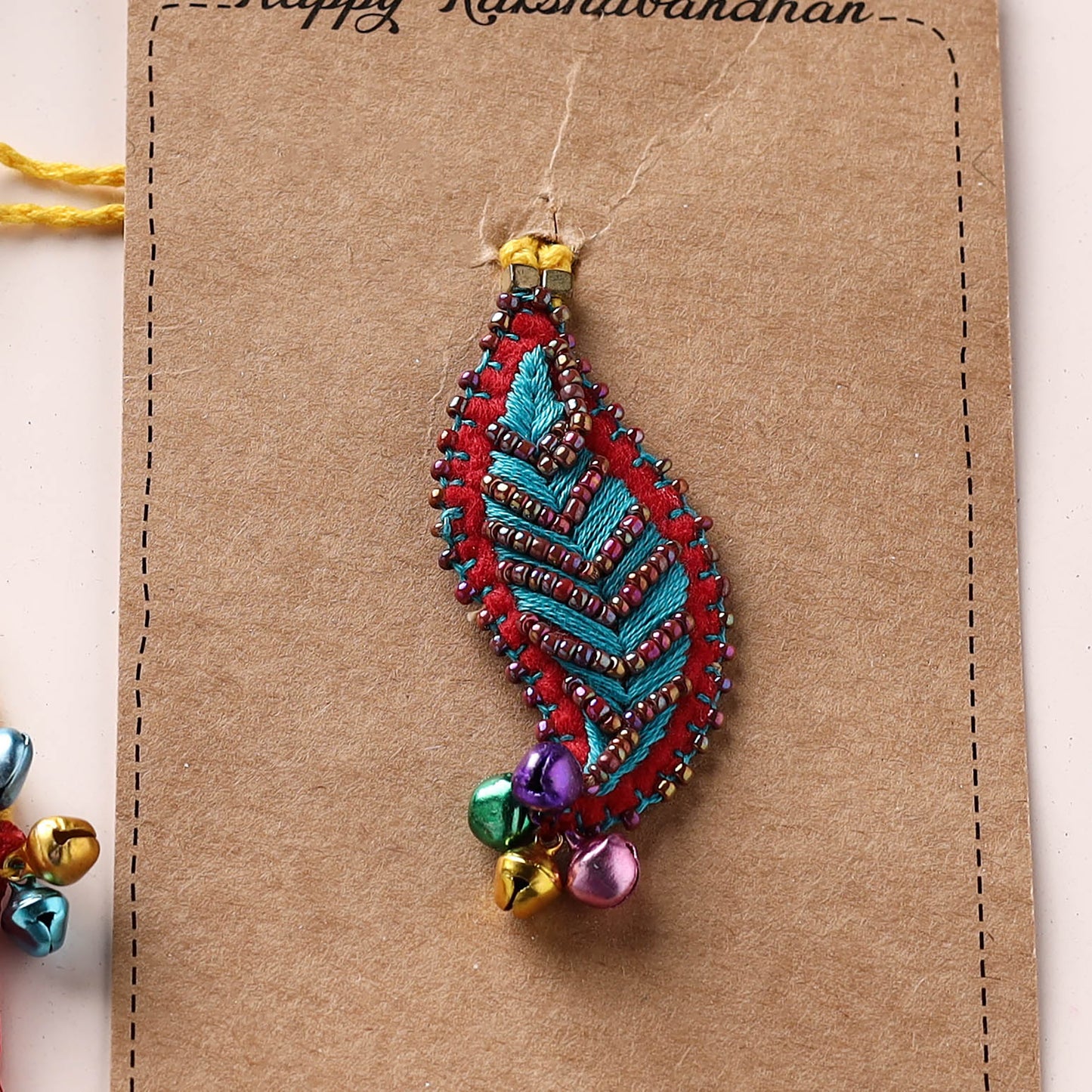Leaf Ornament - Hand Embroidered Bead Work Felt Rakhi 61