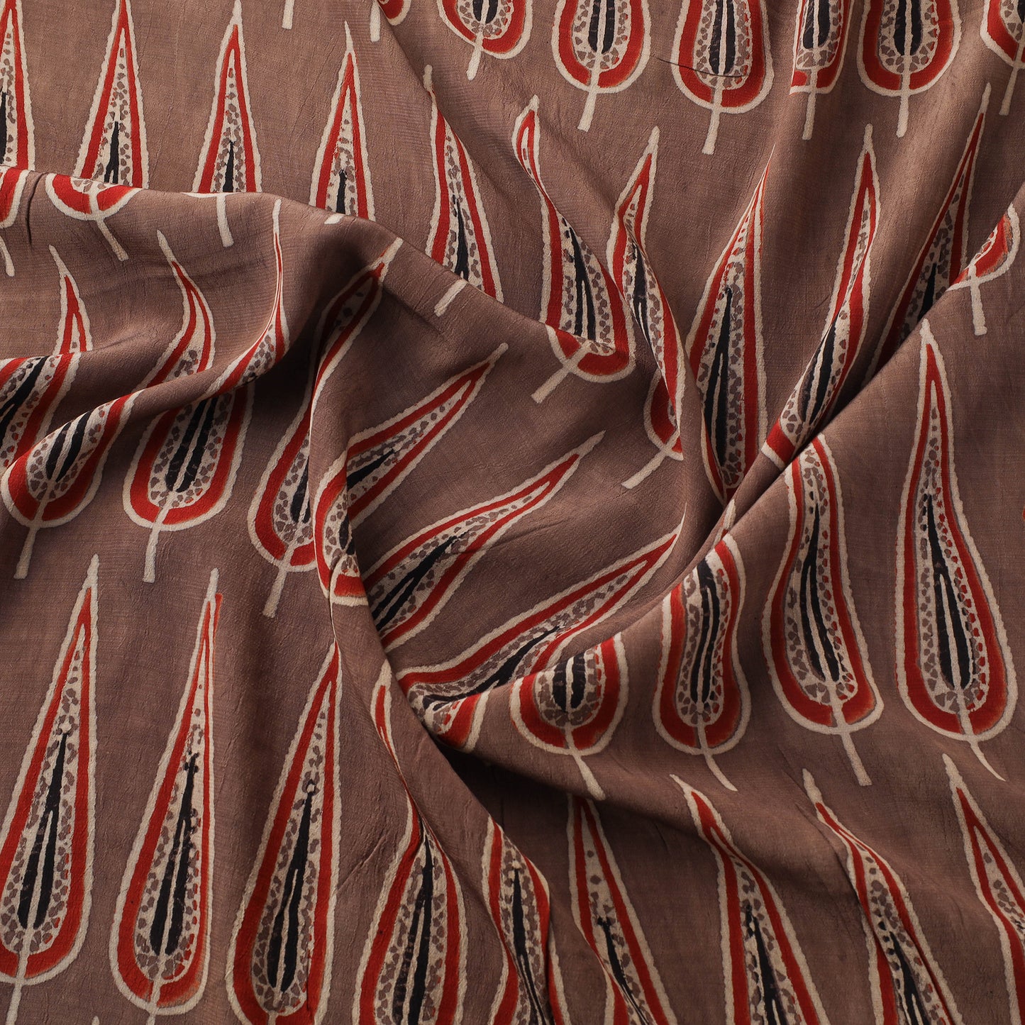 Ajrakh Hand Block Print Natural Dyed Crepe Silk Fabric 27