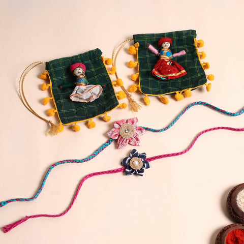  Handmade Fabric Flower Rakhi (Set of 2)