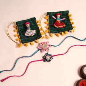  Handmade Fabric Flower Rakhi (Set of 2)