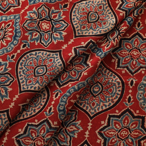 Ajrakh Hand Block Print Natural Dyed Crepe Silk Fabric 30