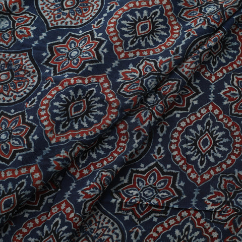 Ajrakh Hand Block Print Natural Dyed Crepe Silk Fabric 31