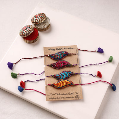 Leaf Ornament - Hand Embroidered Bead Work Felt Rakhi (Set of 4) 64