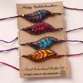 Leaf Ornament - Hand Embroidered Bead Work Felt Rakhi (Set of 4) 64