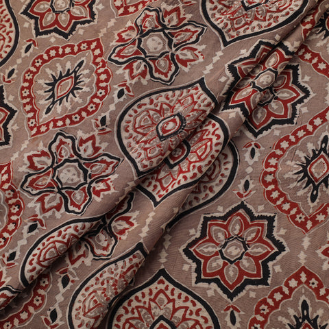 Ajrakh Hand Block Print Natural Dyed Crepe Silk Fabric 23