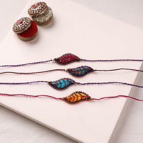 Leaf Ornament - Hand Embroidered Bead Work Felt Rakhi (Set of 4) 64