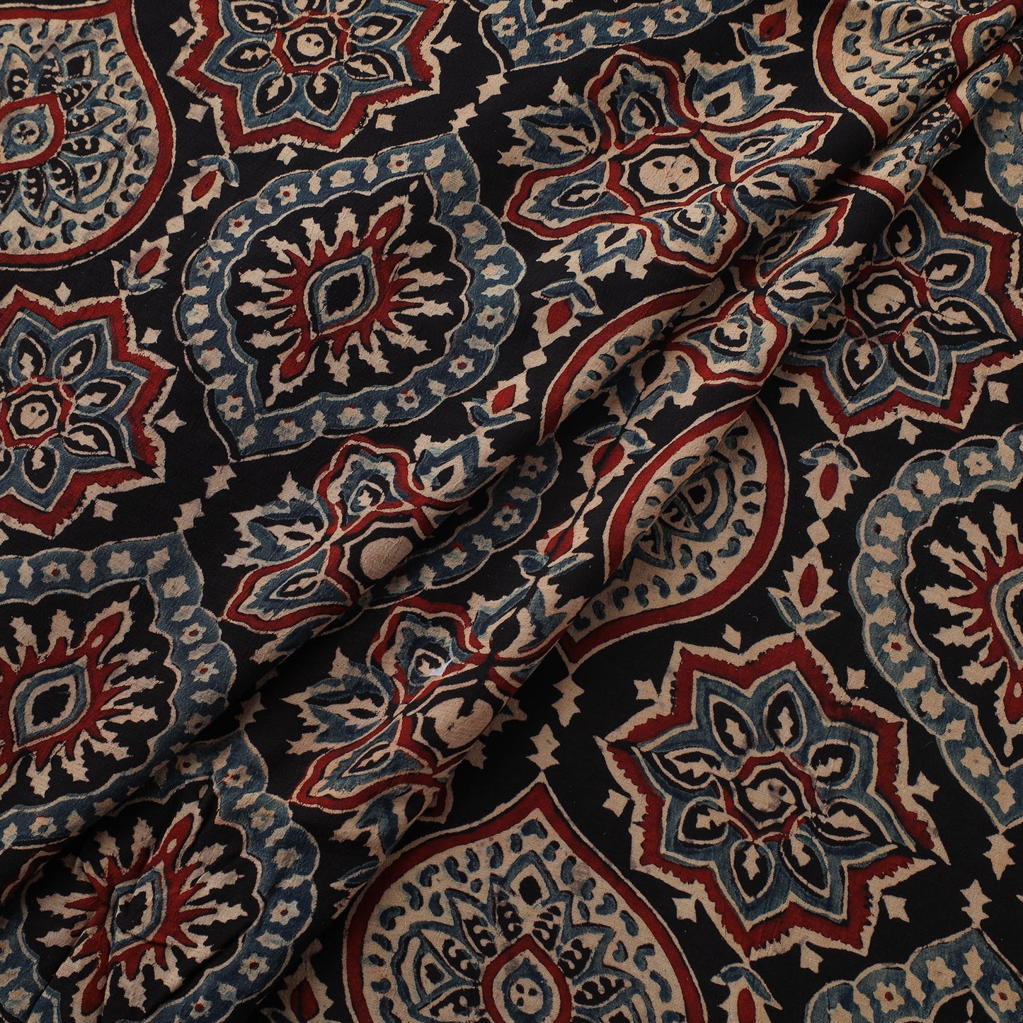 Ajrakh Hand Block Print Natural Dyed Crepe Silk Fabric 34