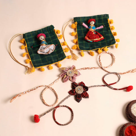  Handmade Fabric Flower Rakhi (Set of 2)