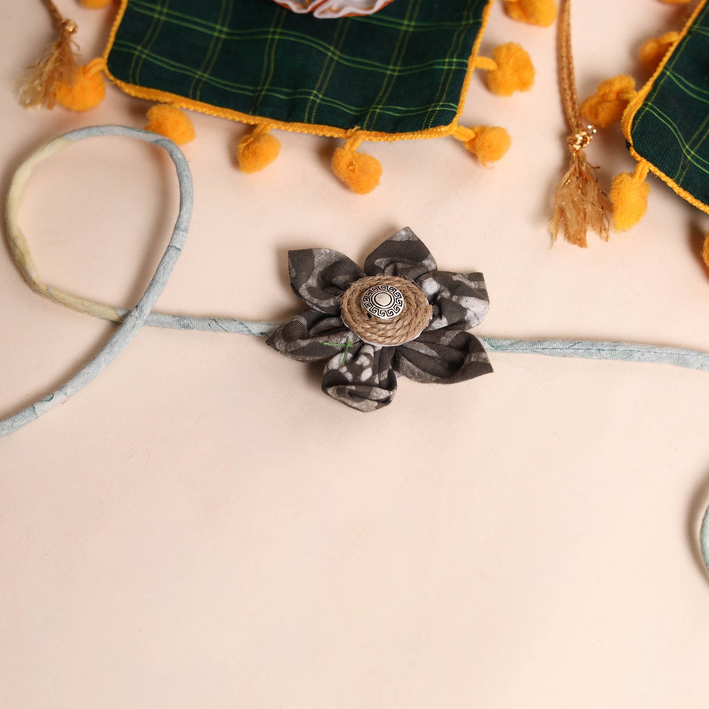  Handmade Fabric Flower Rakhi (Set of 2)