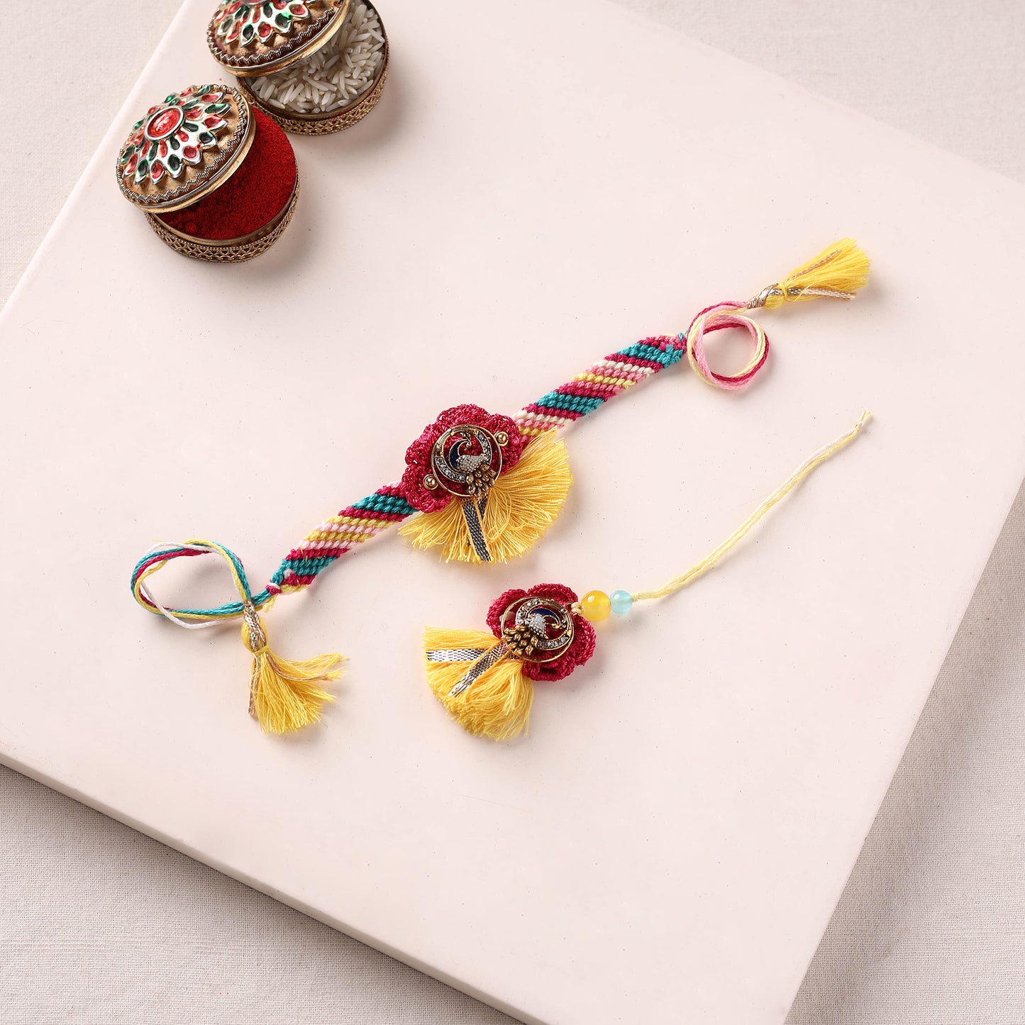 Peacock Handmade Crochet Work Rakhi with Lumba Set 04