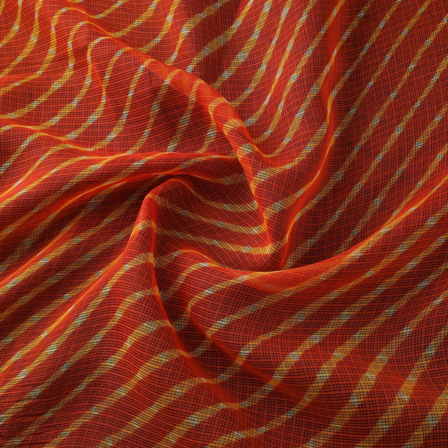 Orange - Leheriya Tie-Dye Kota Doria Cotton Fabric 02