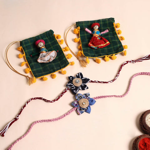  Handmade Fabric Flower Rakhi (Set of 2)