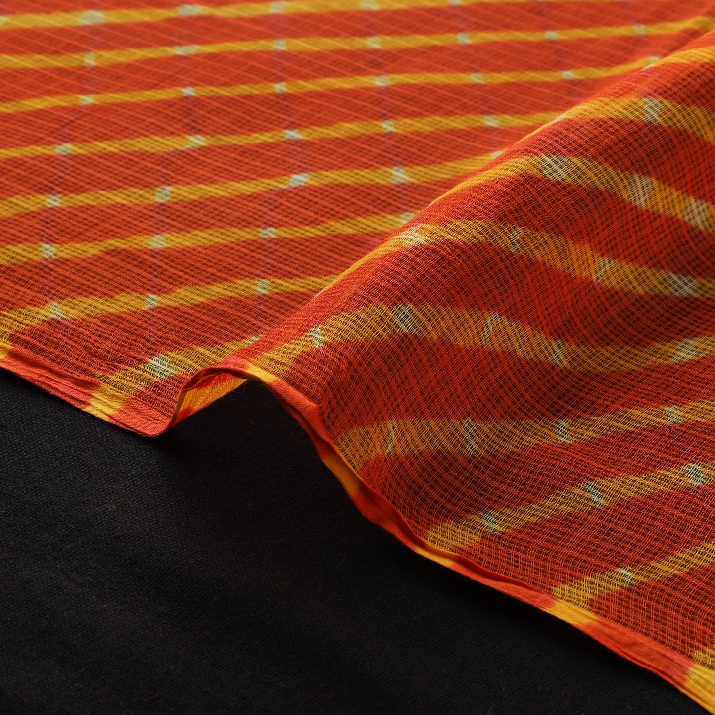 Orange - Leheriya Tie-Dye Kota Doria Cotton Fabric 02