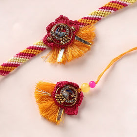Peacock Handmade Crochet Work Rakhi with Lumba Set 03
