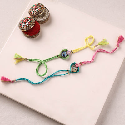 Peacock Handmade Crochet Work Bhaiya Bhabhi Rakhi Set 06