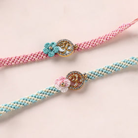 Om Handmade Crochet Work Bhaiya Bhabhi Rakhi Set 08