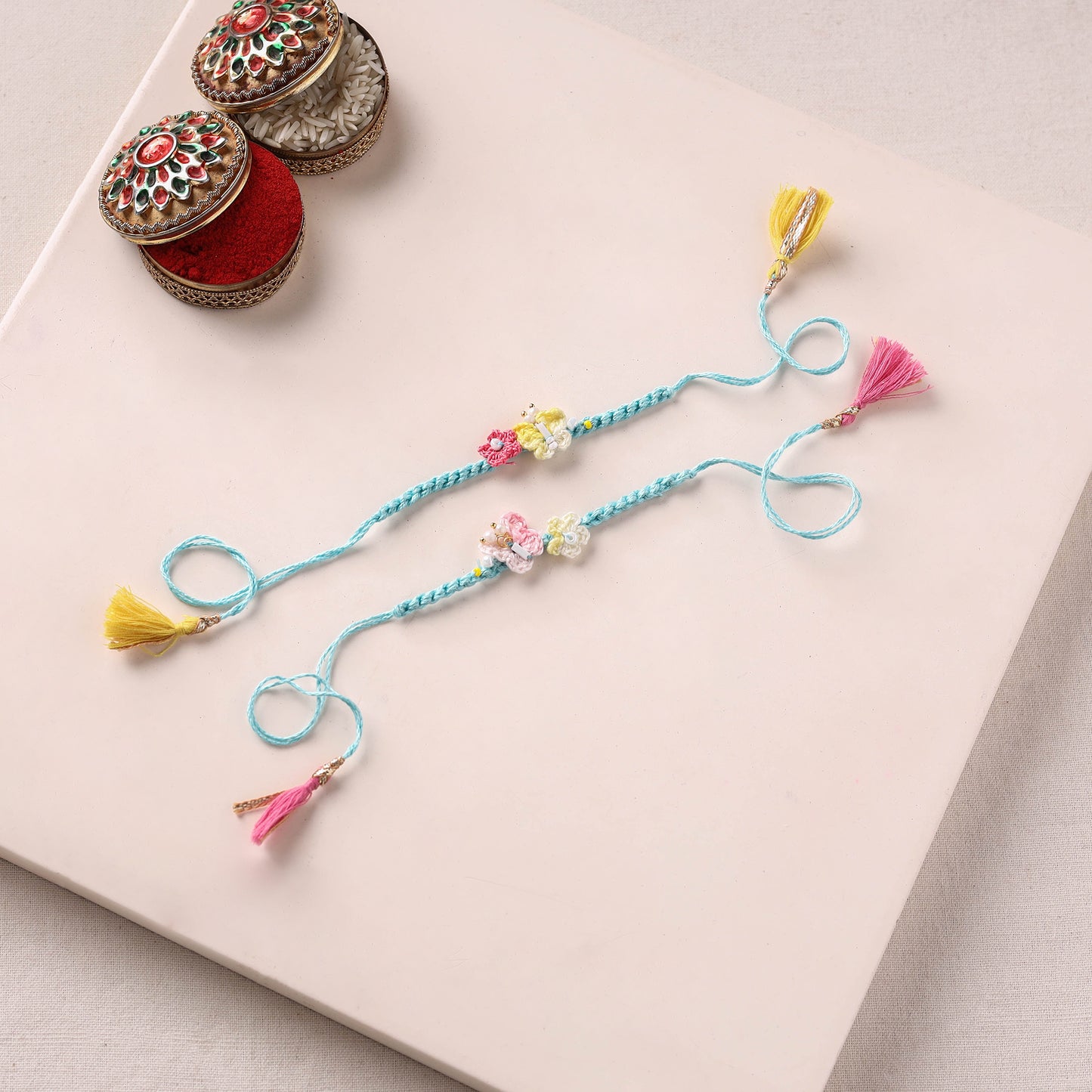 Butterfly Handmade Crochet Work Kids Rakhi (Set of 2) 10