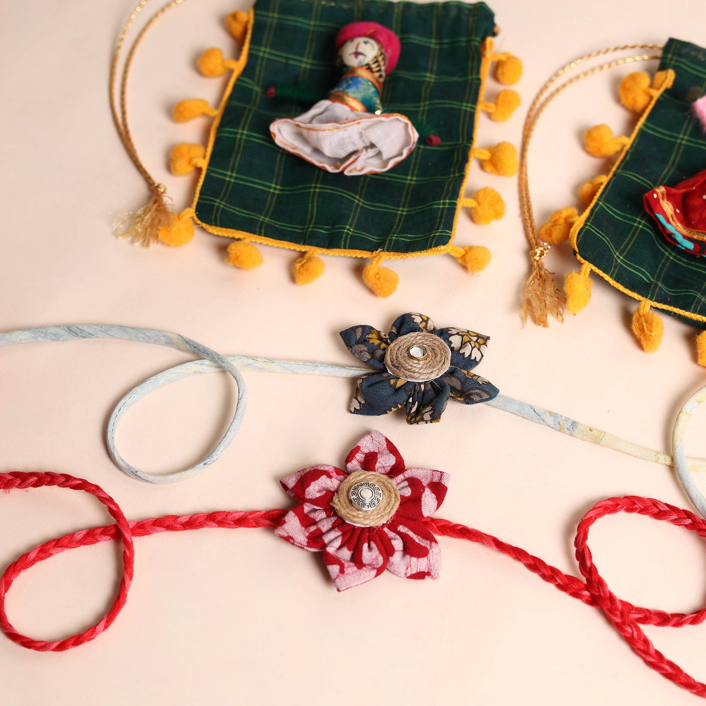  Handmade Fabric Flower Rakhi (Set of 2)