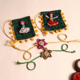  Handmade Fabric Flower Rakhi (Set of 2)