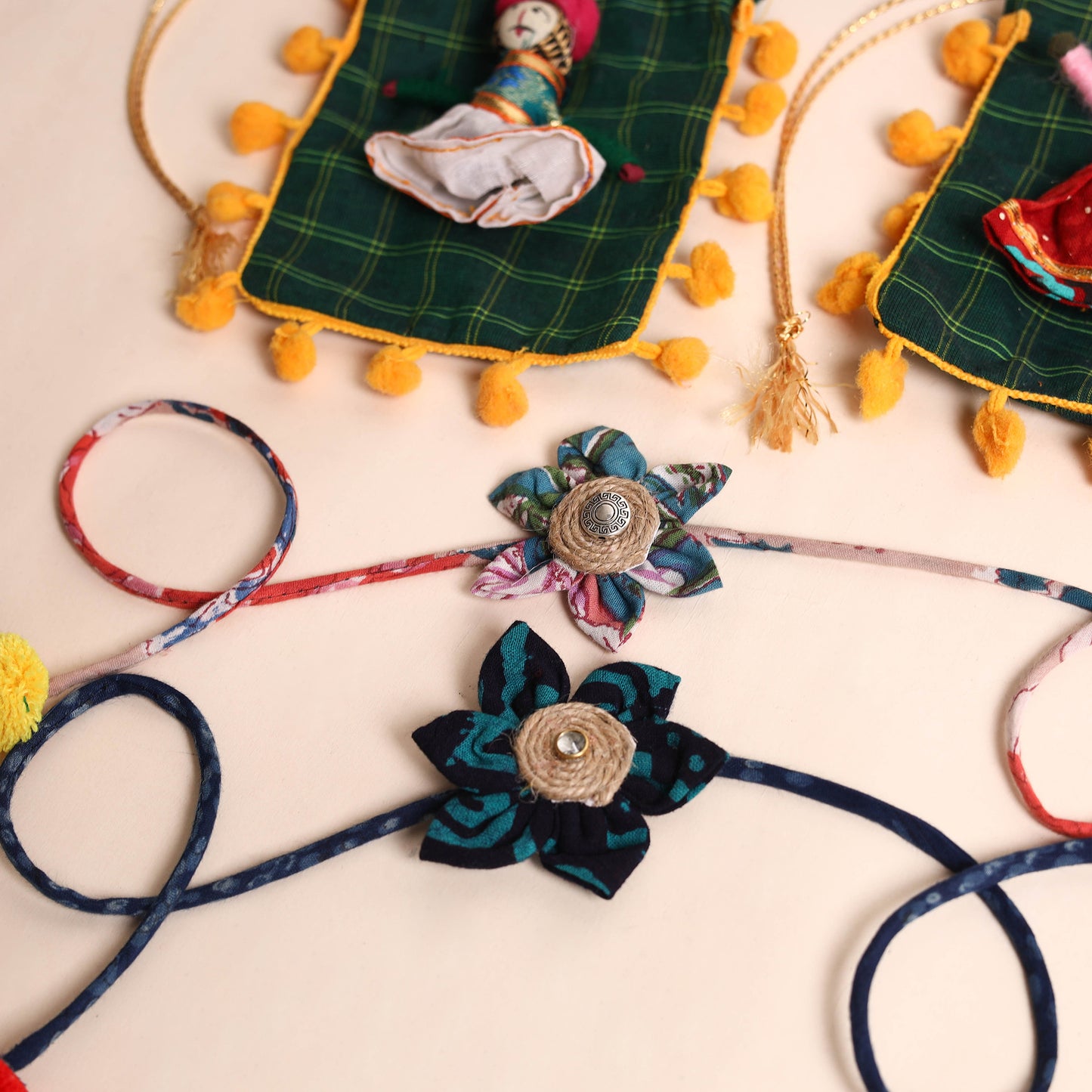  Handmade Fabric Flower Rakhi (Set of 2)