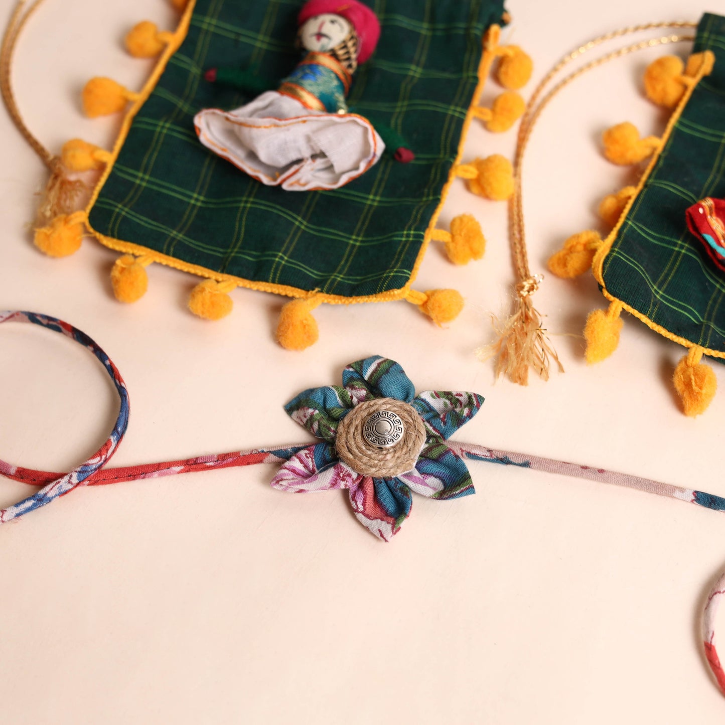  Handmade Fabric Flower Rakhi (Set of 2)