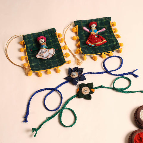  Handmade Fabric Flower Rakhi (Set of 2)