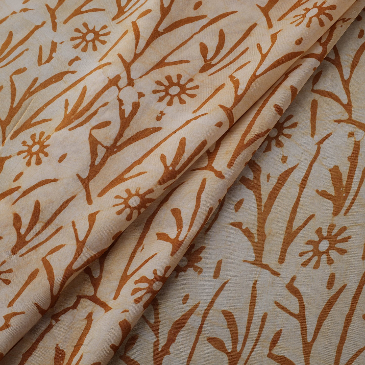 Orange - Kutch Hand Block Batik Print Modal Silk Fabric 02