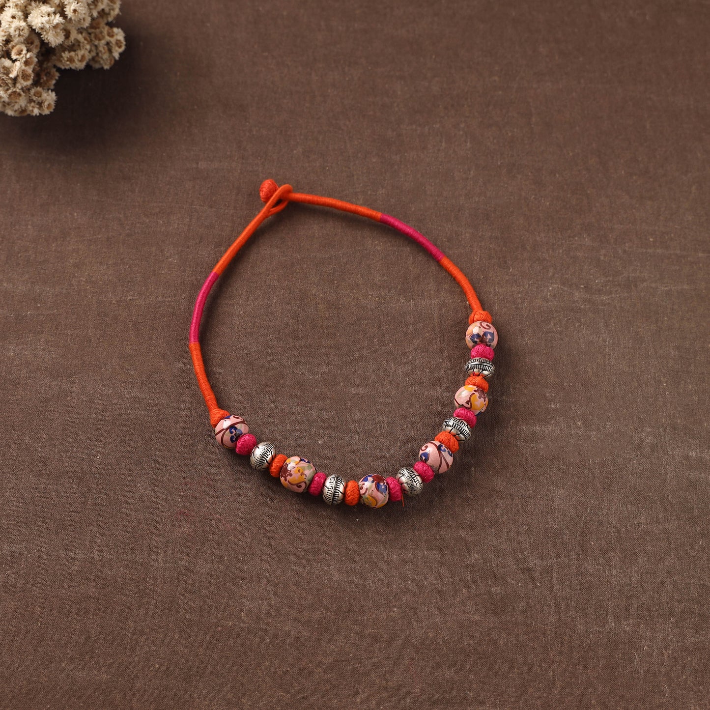 Patwa Threadwork Blue Pottery Beaded Necklace by Kailash Patwa 06