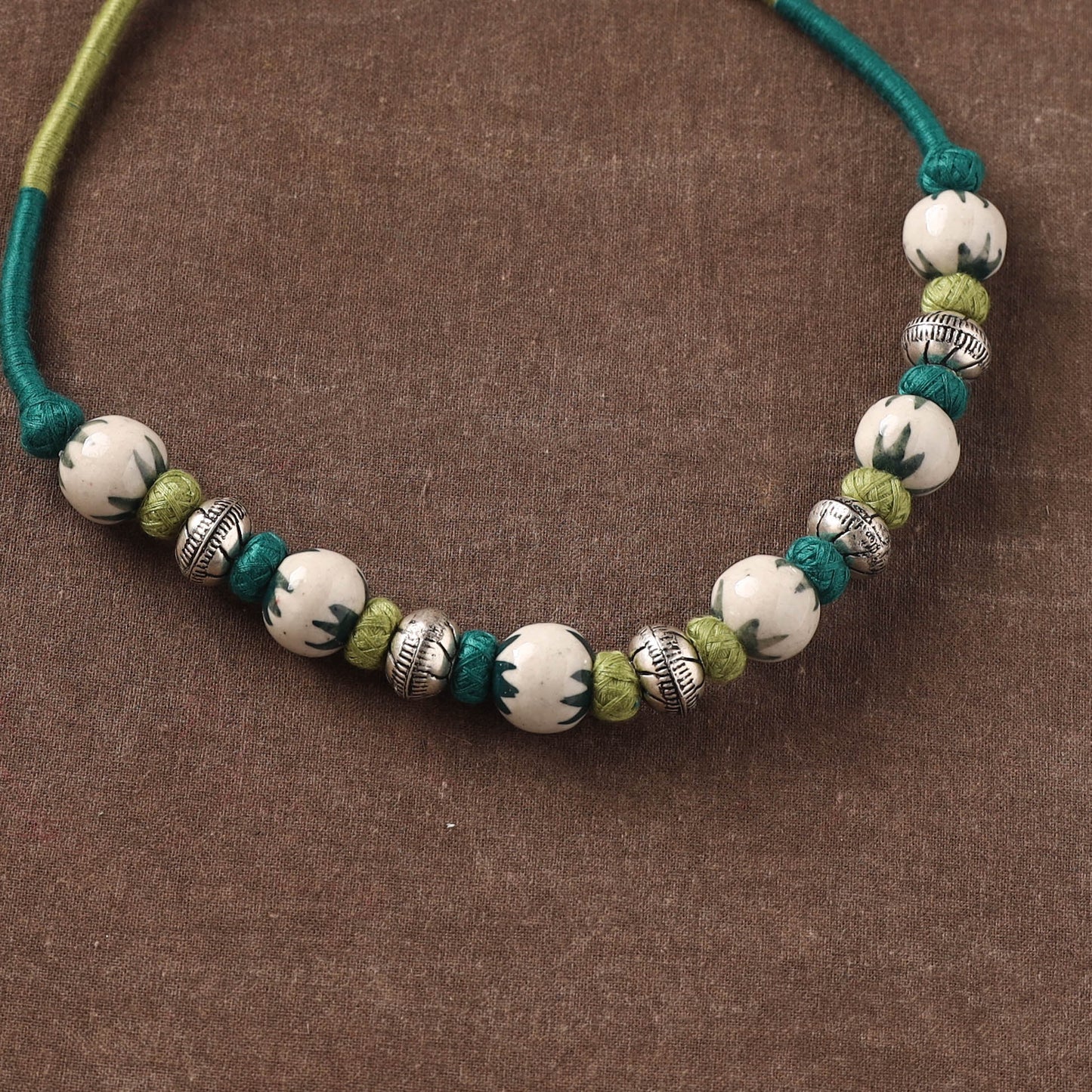 Patwa Threadwork Blue Pottery Beaded Necklace by Kailash Patwa 07