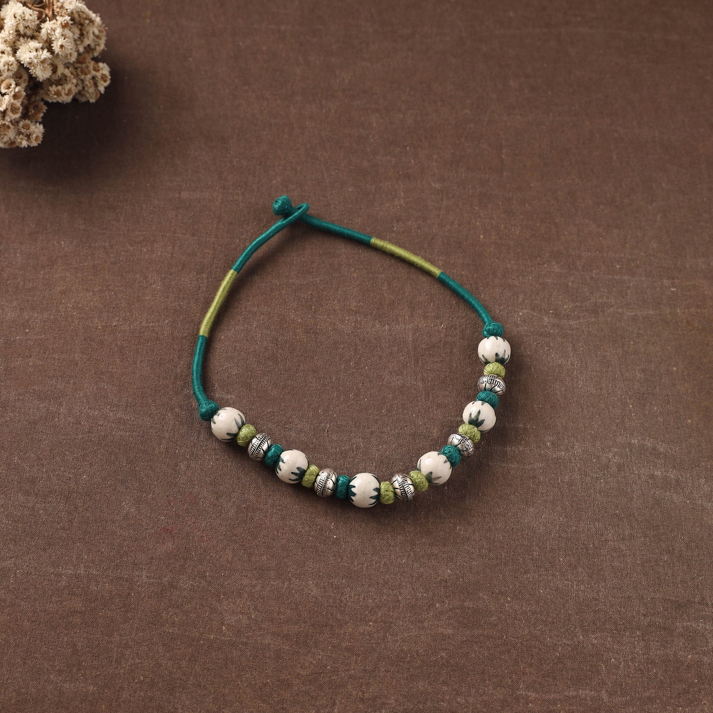 Patwa Threadwork Blue Pottery Beaded Necklace by Kailash Patwa 07
