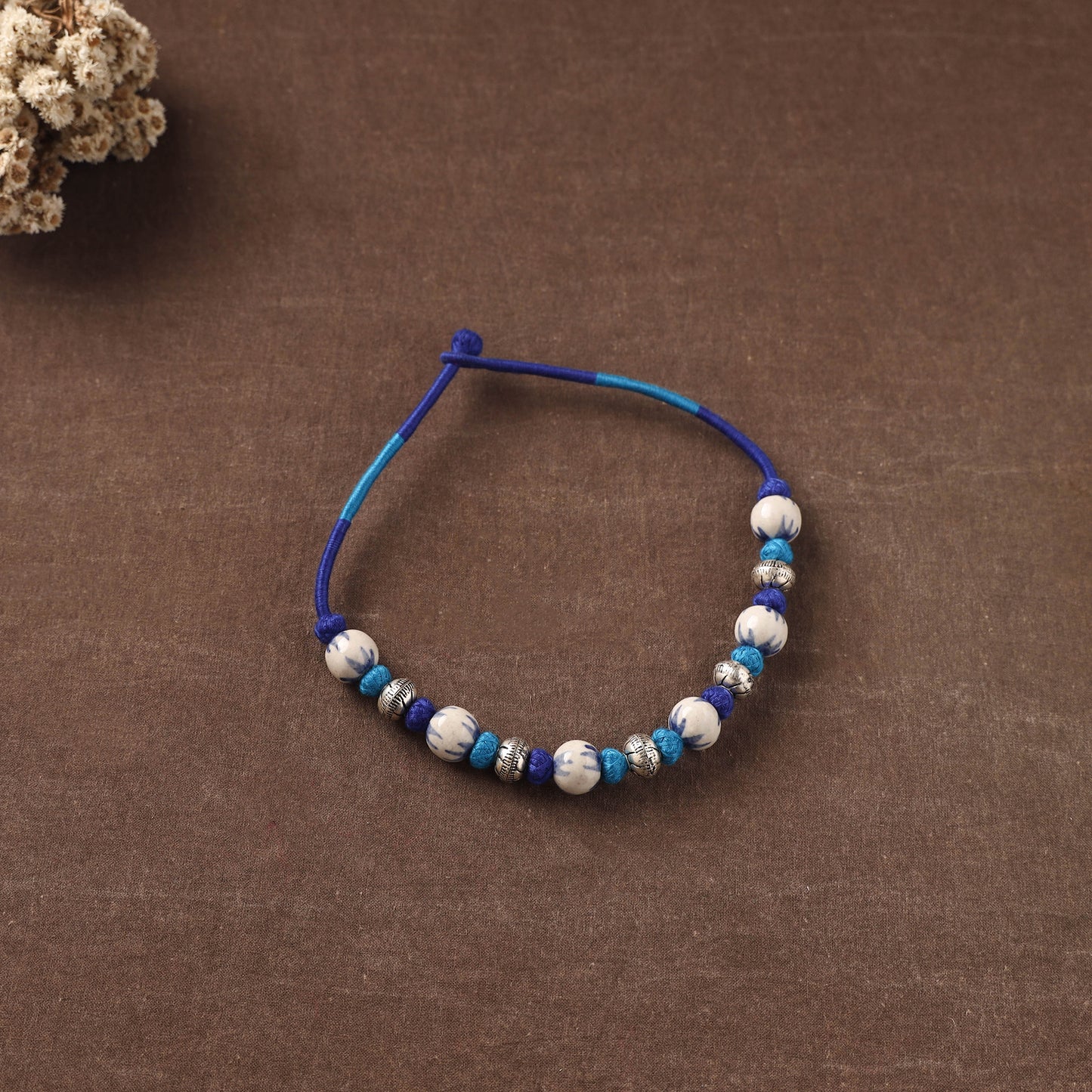 Patwa Threadwork Blue Pottery Beaded Necklace by Kailash Patwa 09