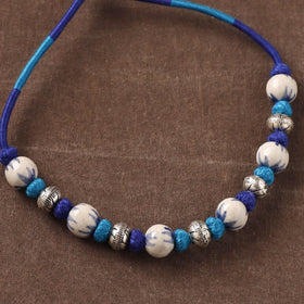 Patwa Threadwork Blue Pottery Beaded Necklace by Kailash Patwa 09