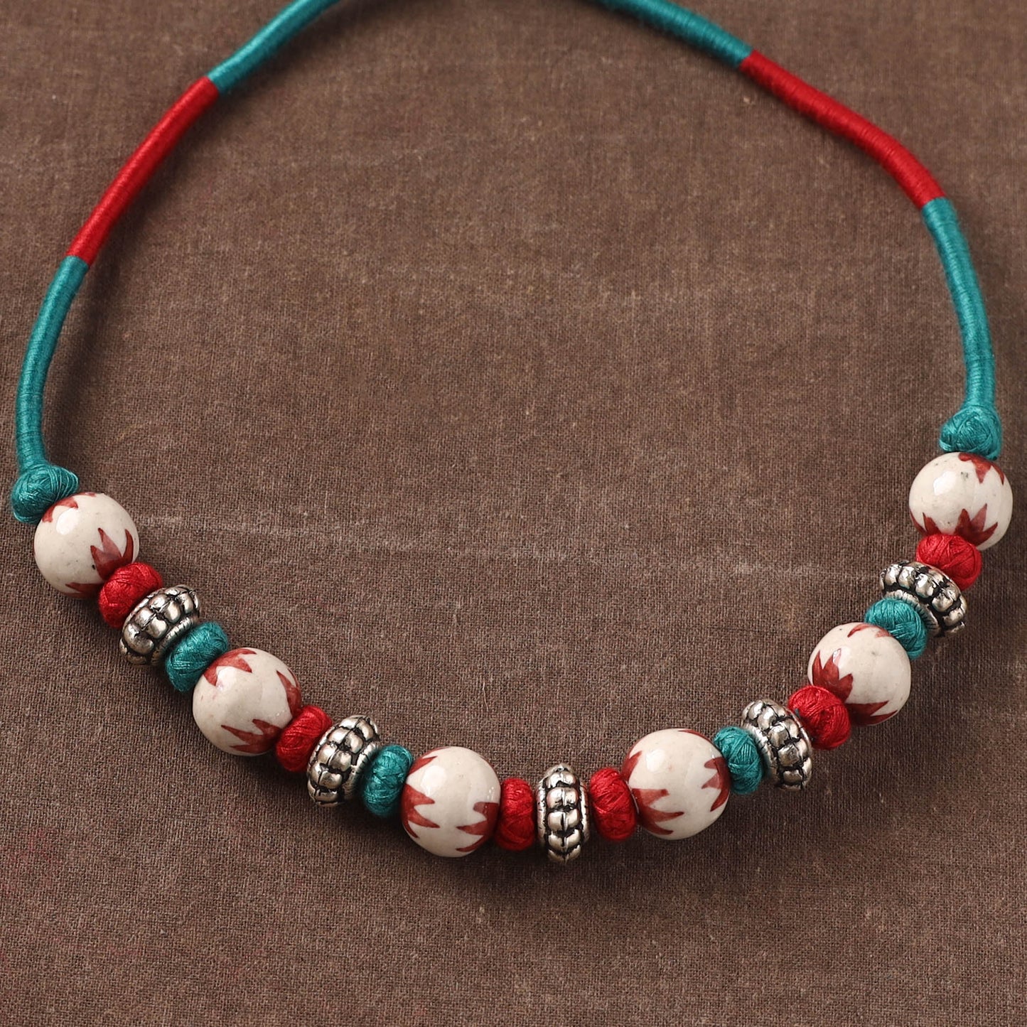Patwa Threadwork Blue Pottery Beaded Necklace by Kailash Patwa 10