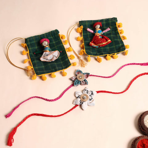  Handmade Fabric Flower Rakhi (Set of 2)