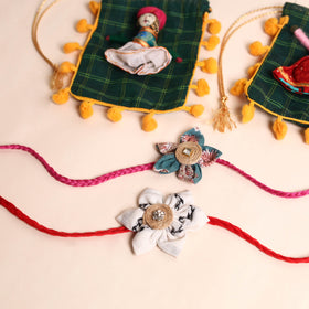  Handmade Fabric Flower Rakhi (Set of 2)