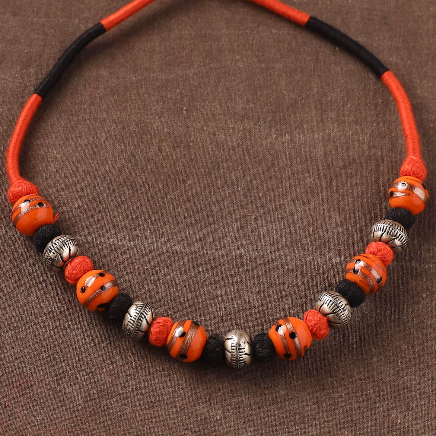Patwa Threadwork Blue Pottery Beaded Necklace by Kailash Patwa 11