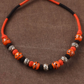 Patwa Threadwork Blue Pottery Beaded Necklace by Kailash Patwa 11
